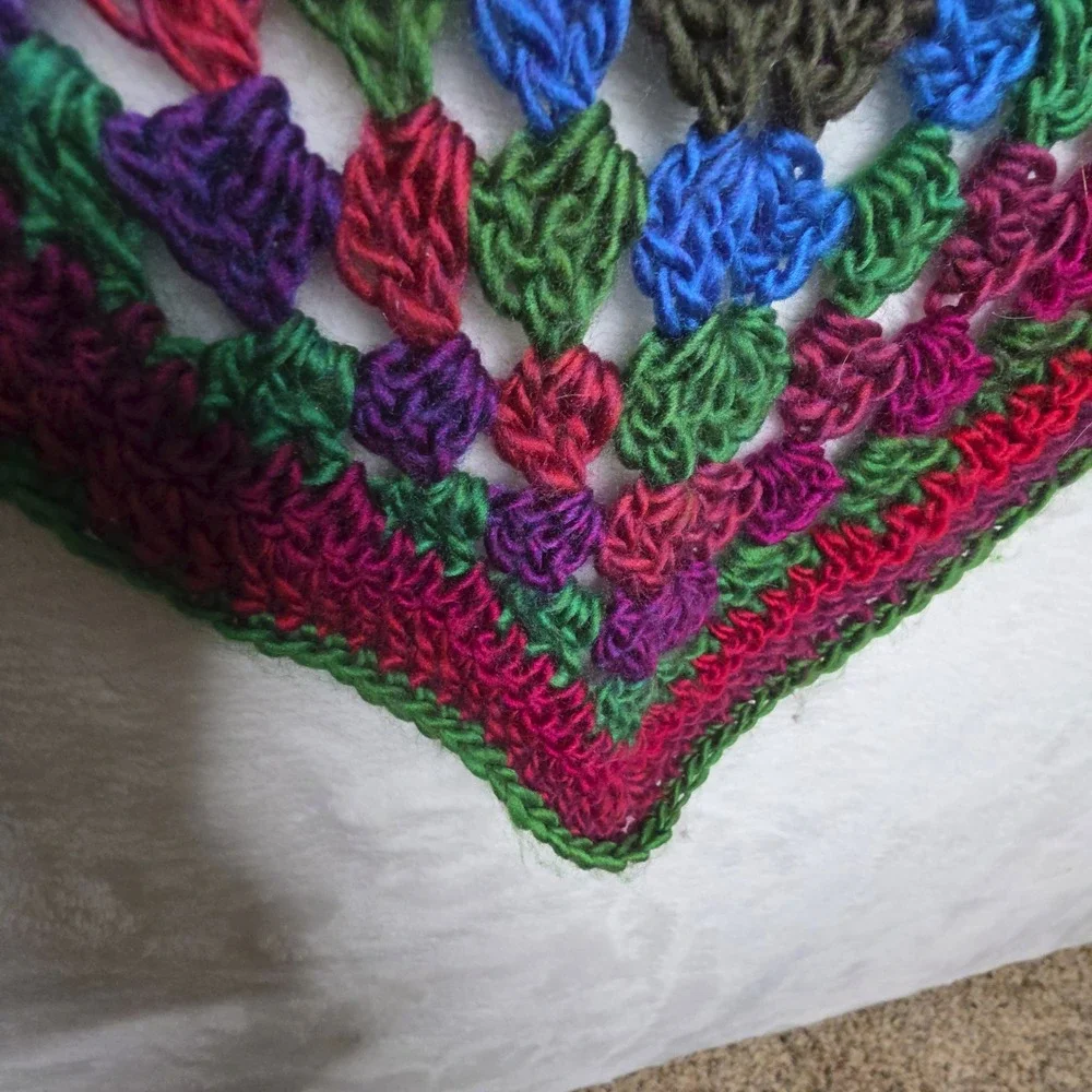 Boho Granny‎ Square Crochet Shawl Wrap Boho Multi Color Handmade Bright Colors